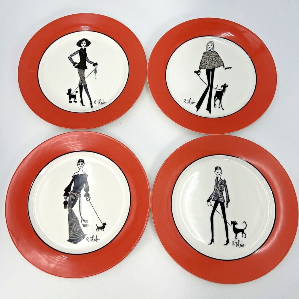 Nordstrom Ruben Toledo 8” Plate Limited Edition 2002 Fashion Dog FULL SET!